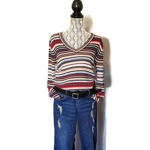 New York & Co Vintage, V-neck, Striped, Knit Top
